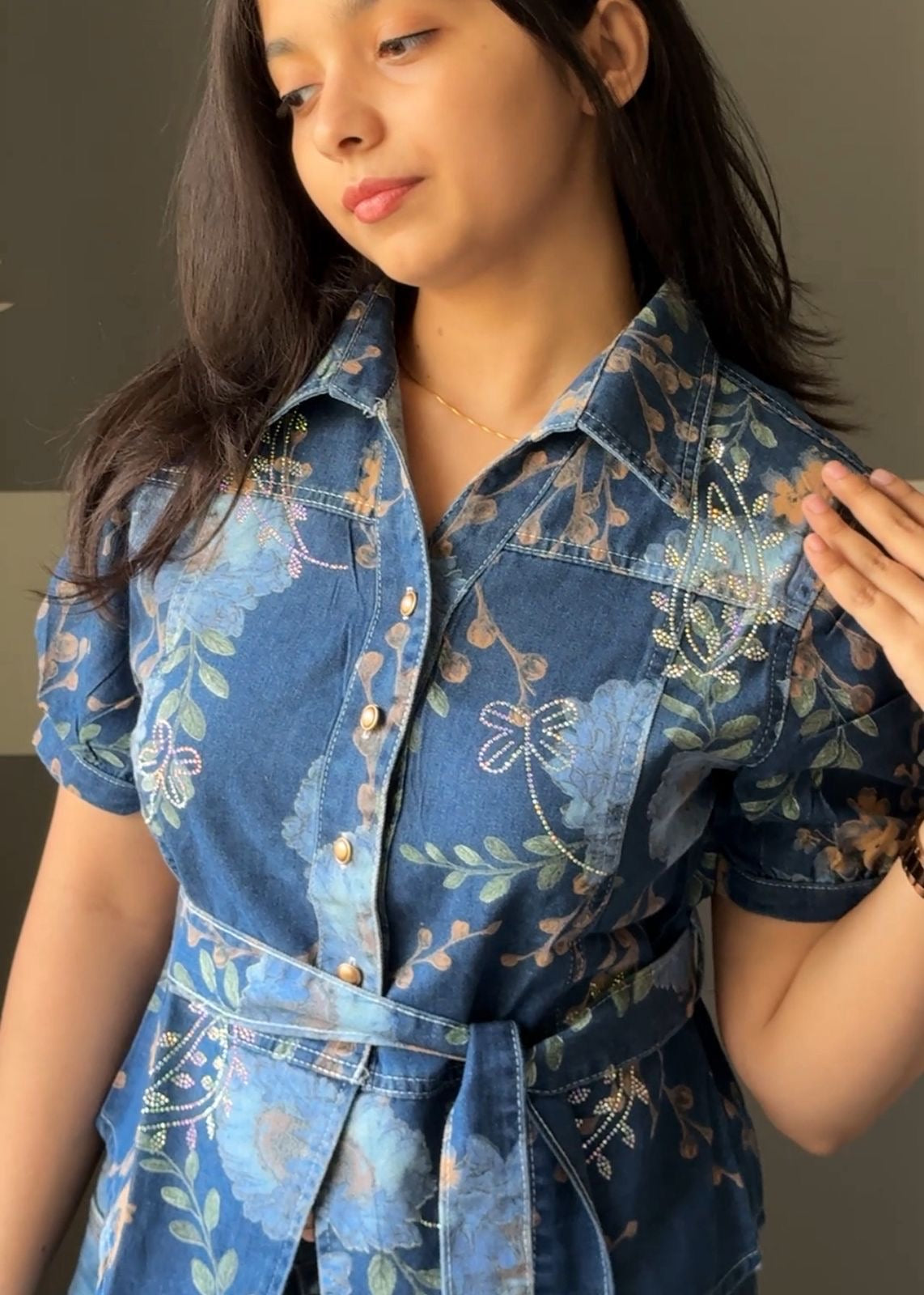 Lina Floral Denim Tops
