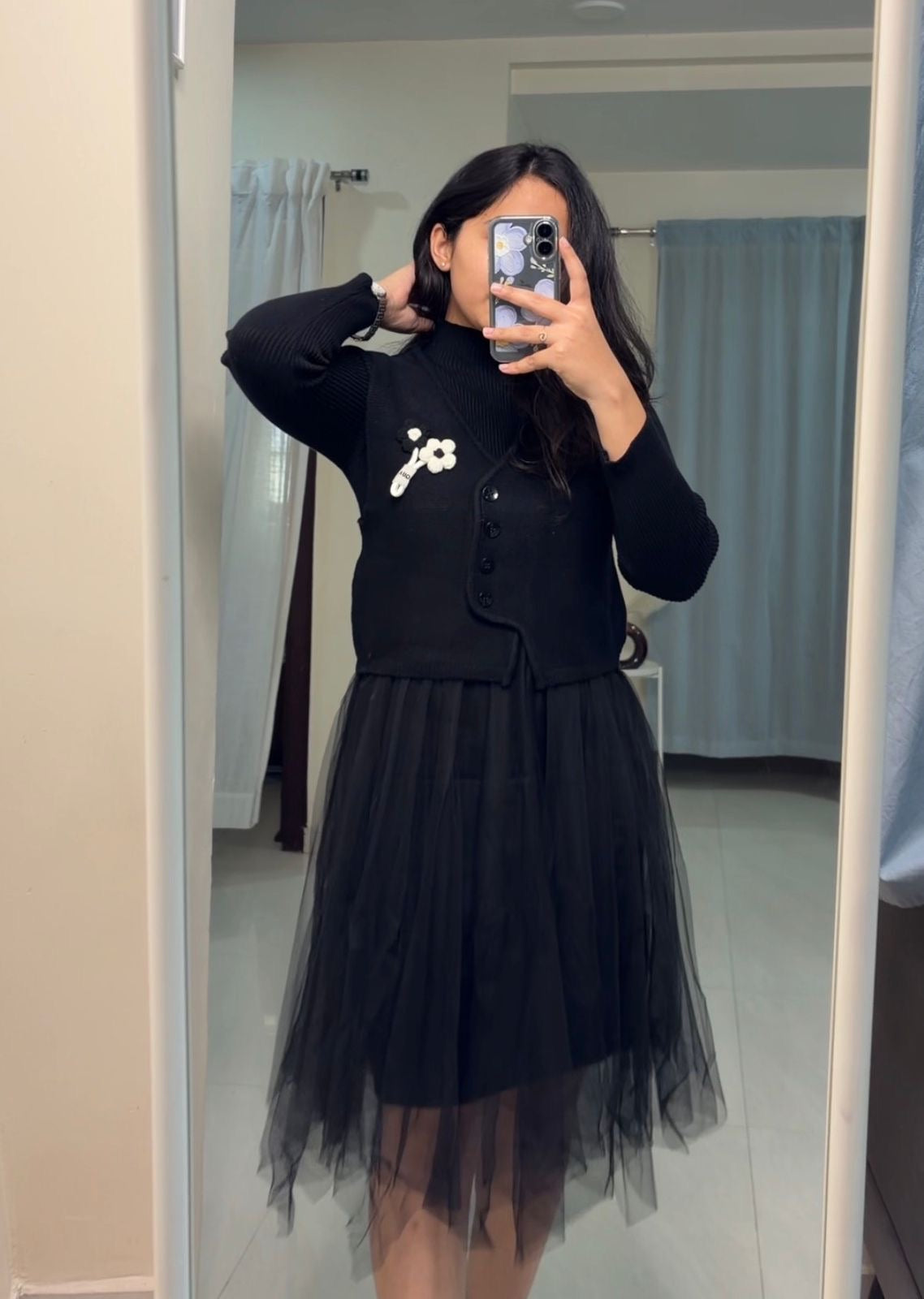Tulle Dress With Vest And Detachable Flower