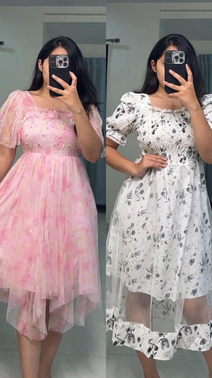 Zhulia Floral Printed Mesh Dress image 0