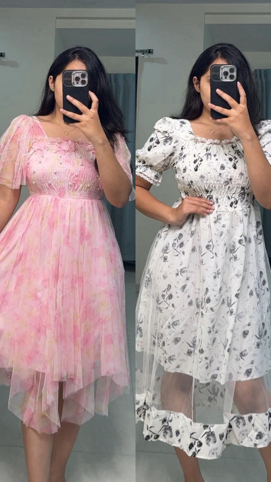 Zhulia Floral Printed Mesh Dress image 0