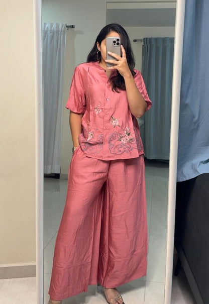 Erica Silk Embroidered Co-Ords - Pink image