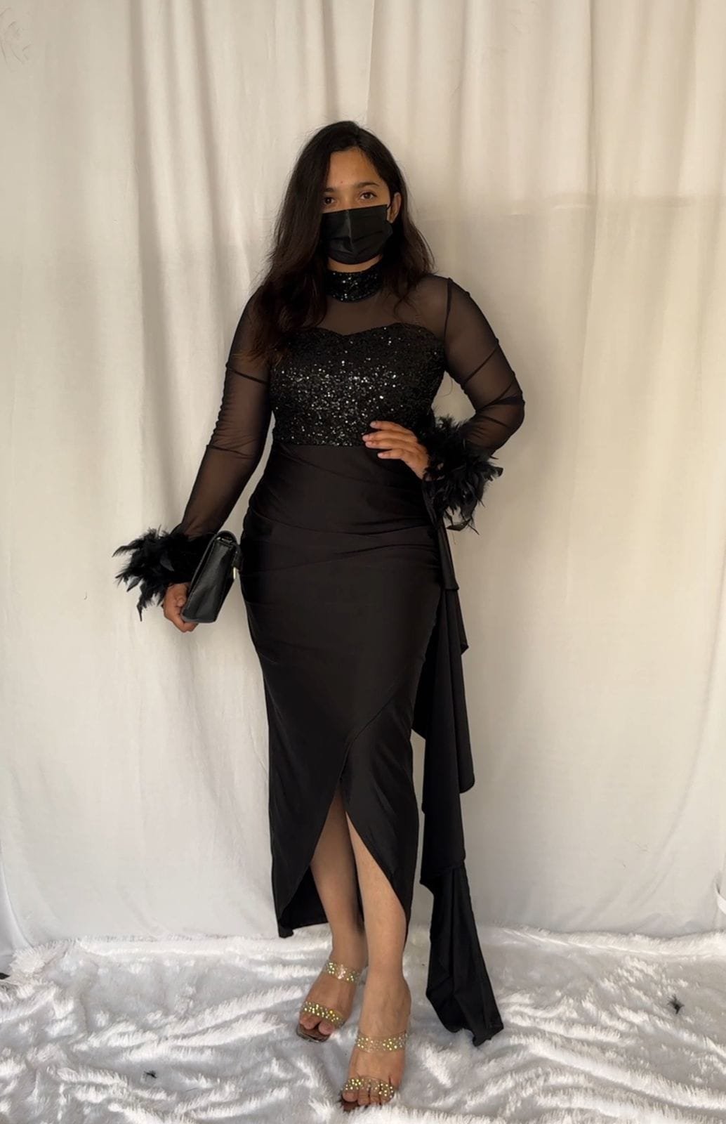 Sena Party Wear Feather Dress - Black image