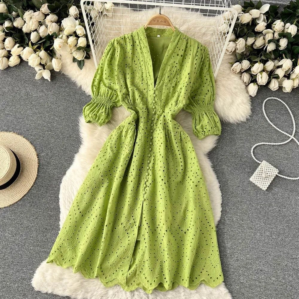 Delphi Cotton Cutwork Dress - Green image