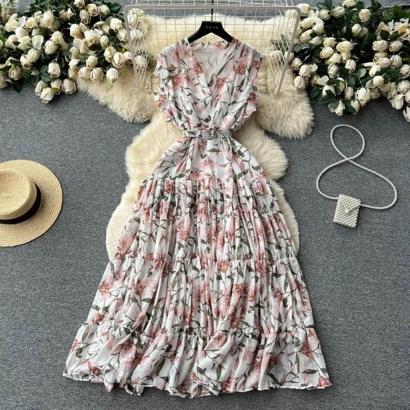 Kenny Floral Frill Dress - White image