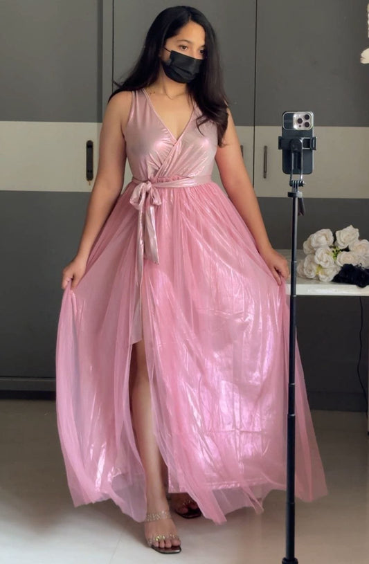Shimmer Pink Mesh Gown image 0