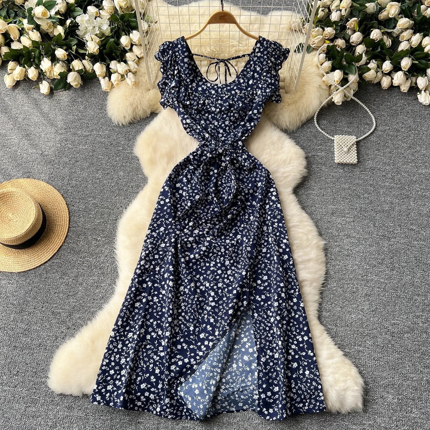 Otis Floral Midi Dress - Navy Blue image