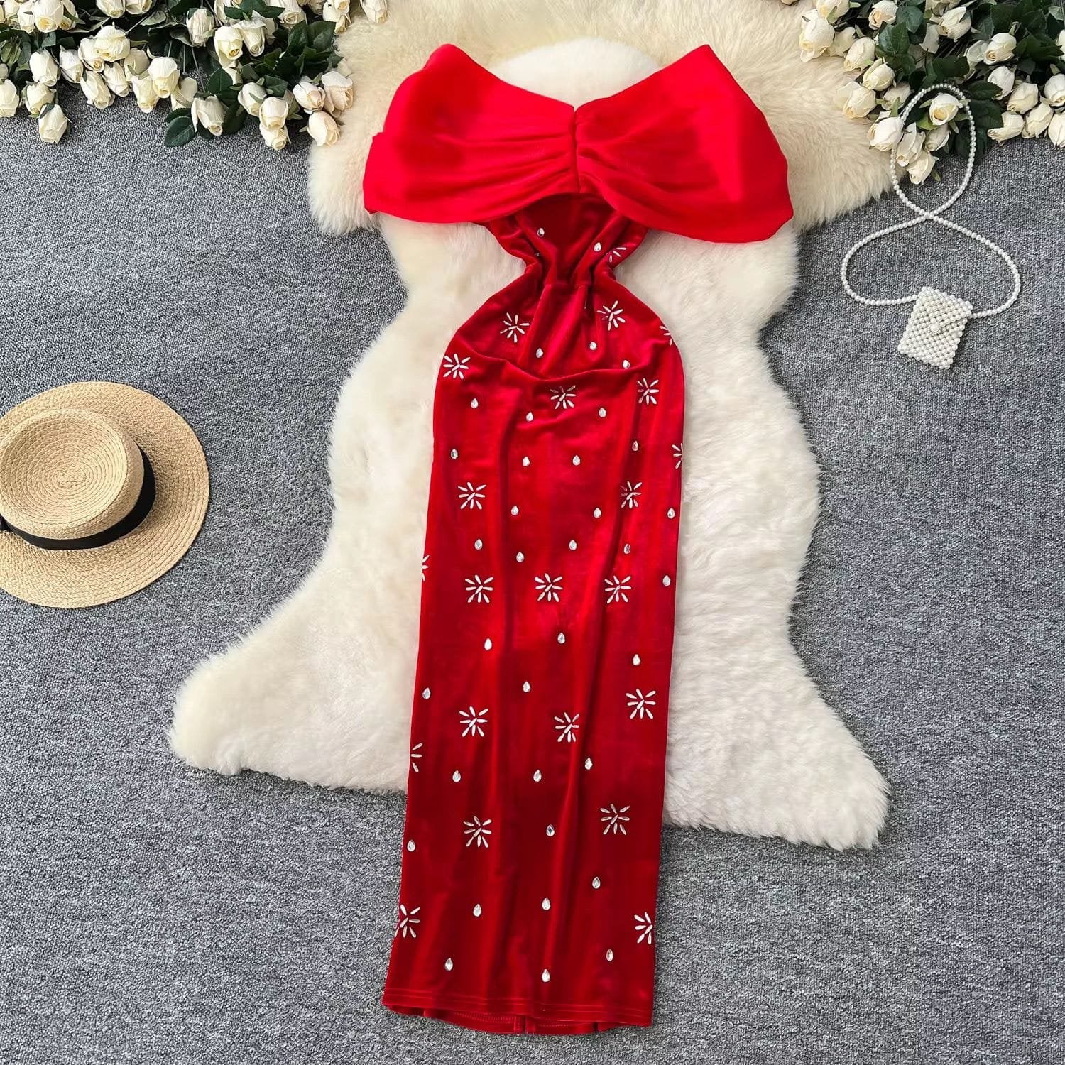Megan Velvet Party Dress - Red image
