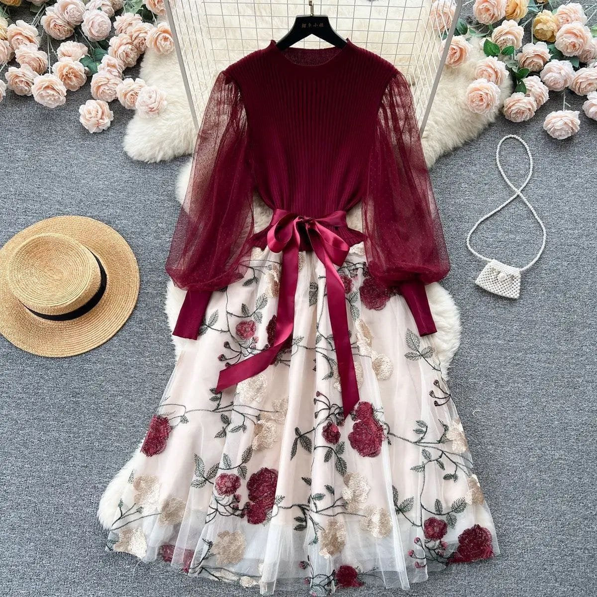 Genelia Knitted Frocks - Maroon image