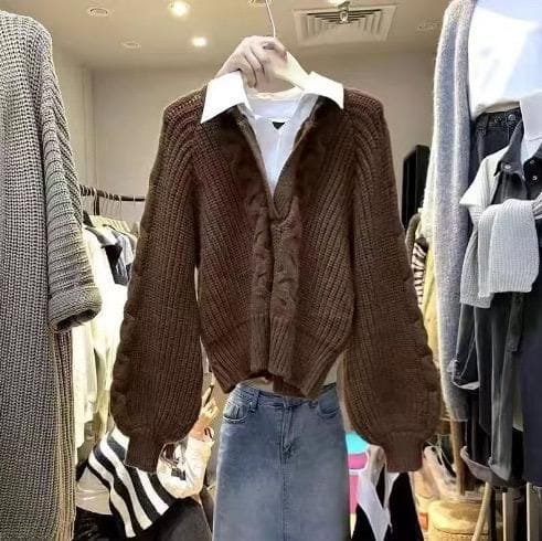 Chen Fake Collar Sweaters - Brown image