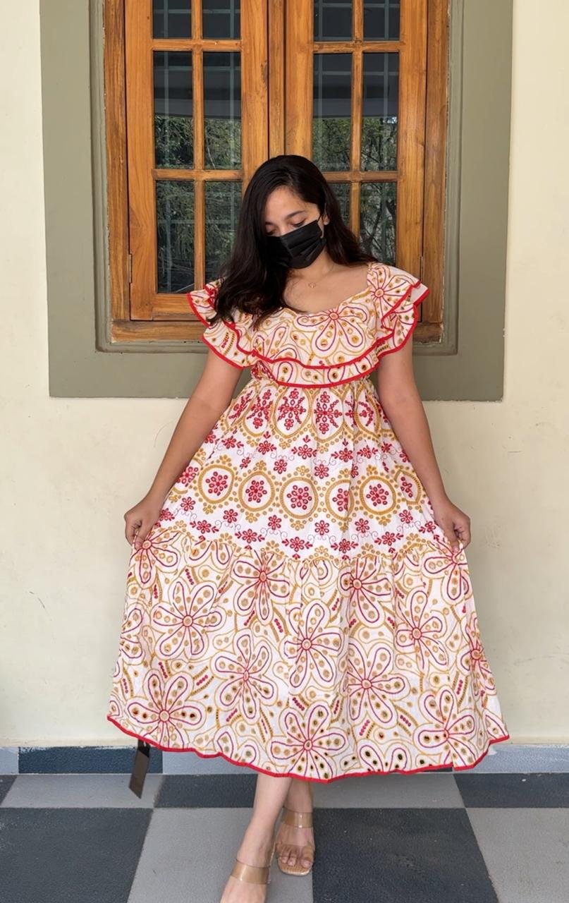 Tabitha Cotton Cutwork Dress - Red image