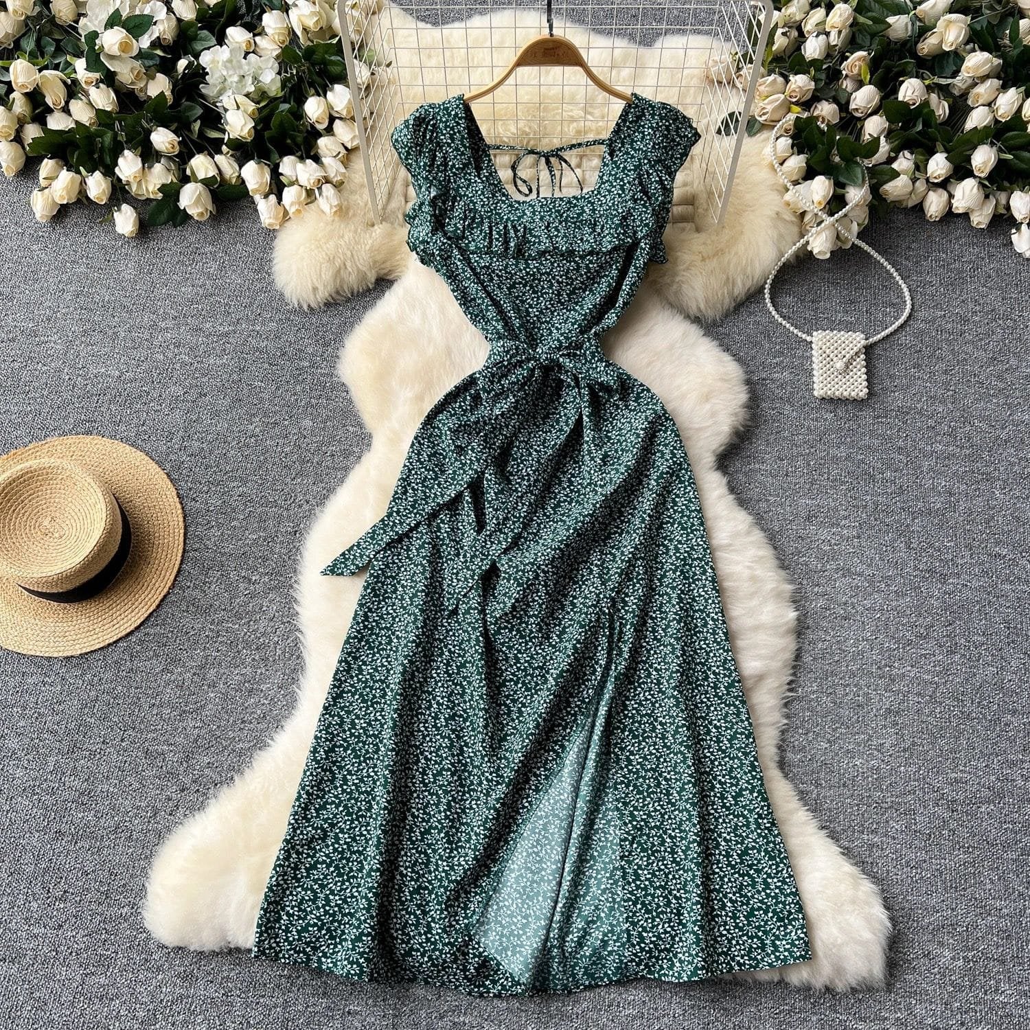 Otis Floral Midi Dress - Dark Green image
