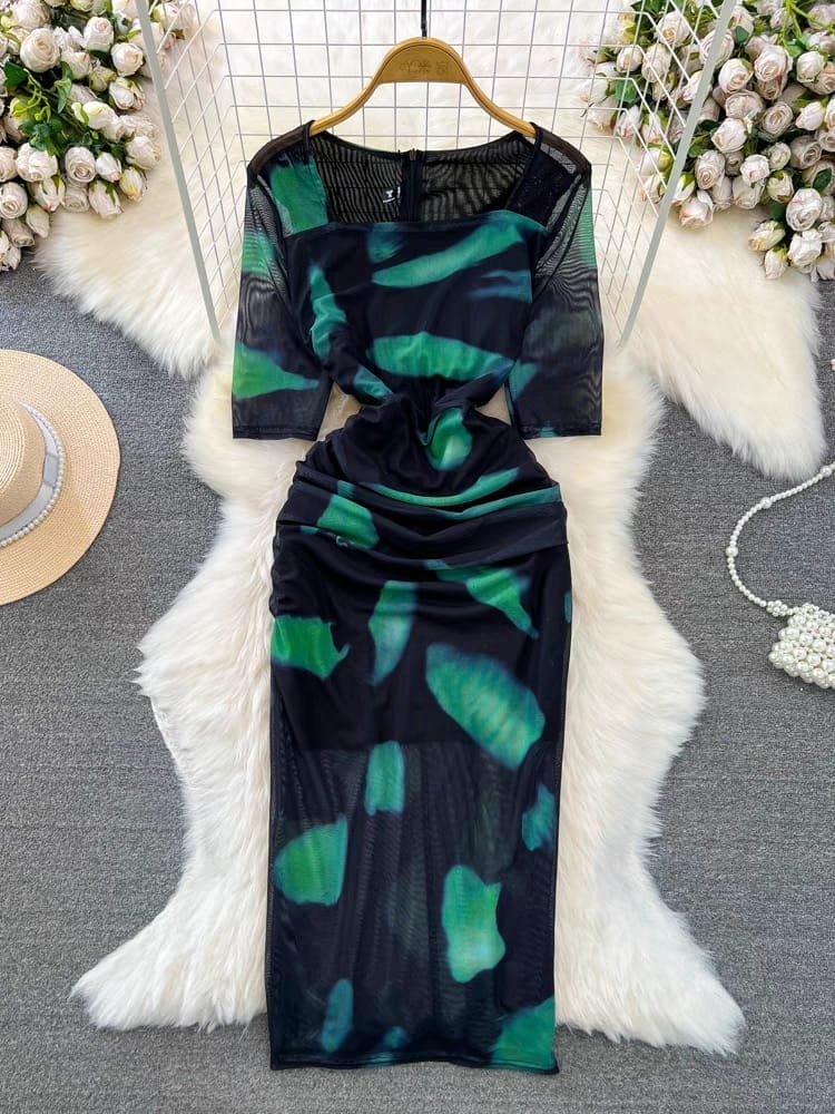 Abby Ruched Dress - Green image