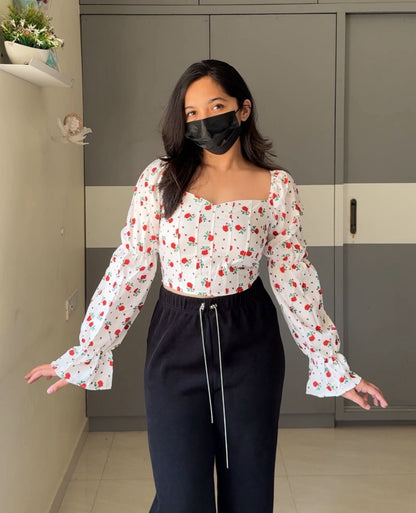 Floral Sweet Heart Neckline Tops