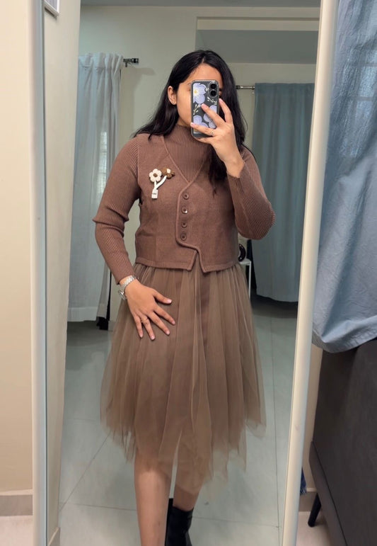 Tulle Dress With Vest And Detachable Flower