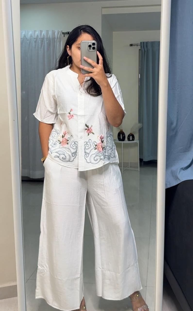 Erica Silk Embroidered Co-Ords - White image