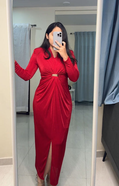 Suki Solid Twist Longline Dress - Red image