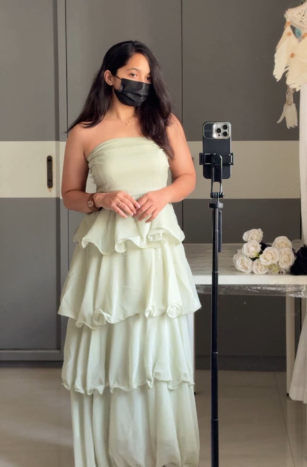 Sunshine Glow Strapless Ruffle Gown - Pistachio image