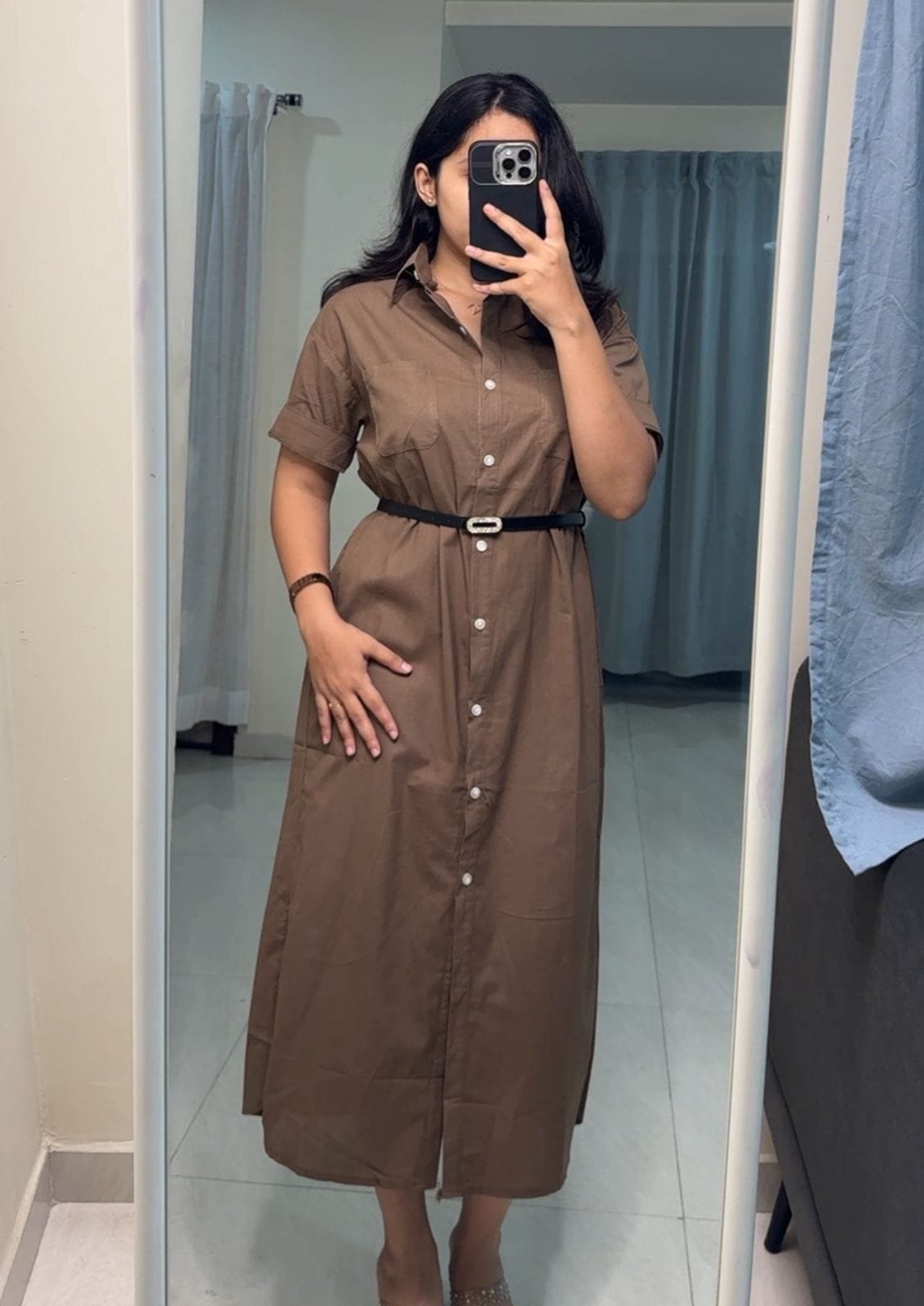 Tania Linen Shirt Dress - Brown image