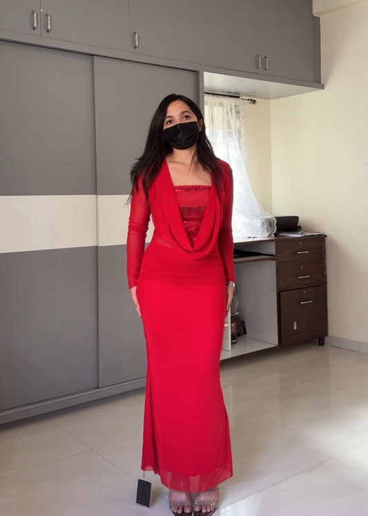 Sheer Elegance Drape Gown