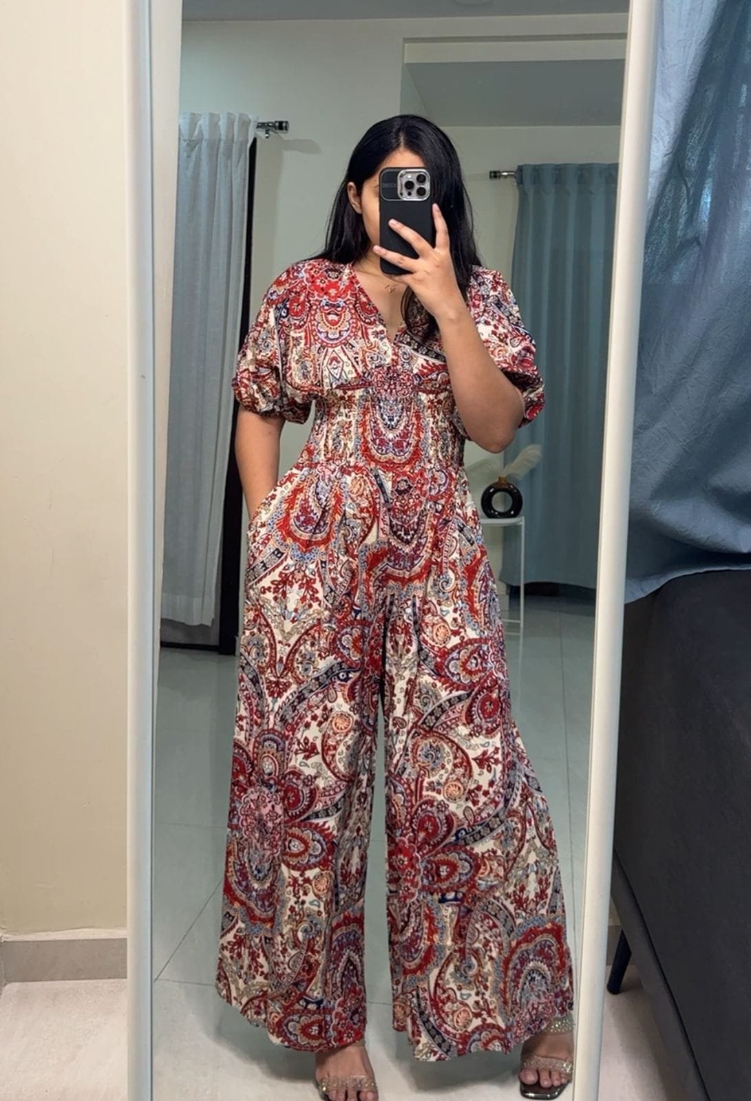Evie Floral Printed V-Neck Jumpsuits - Red image