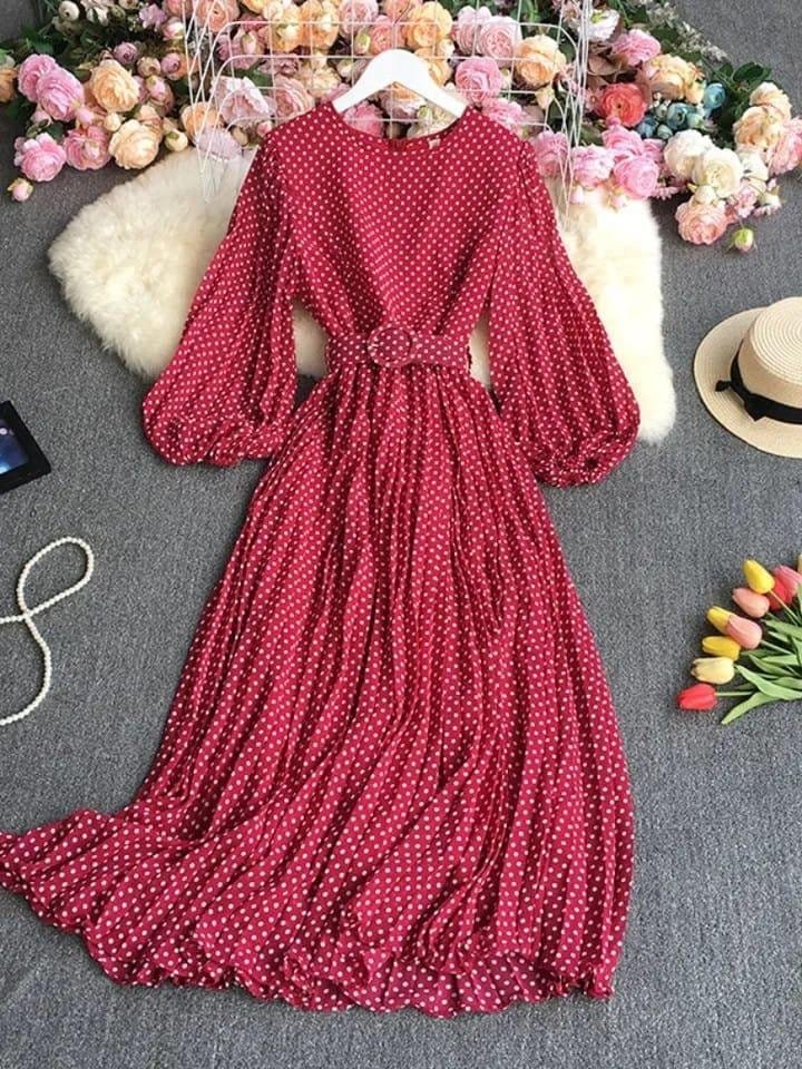 Marlowe Polka Dotted Frocks - Red image