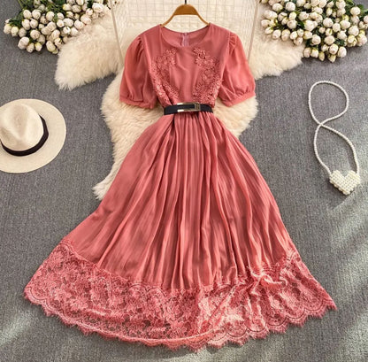 Katie Lace Pleated Dress - Pink image