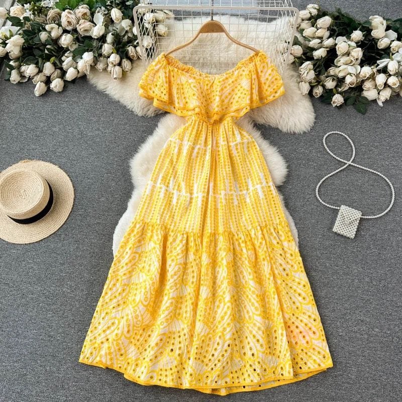 Adeline Cotton Cutwork Dress - Yellow image