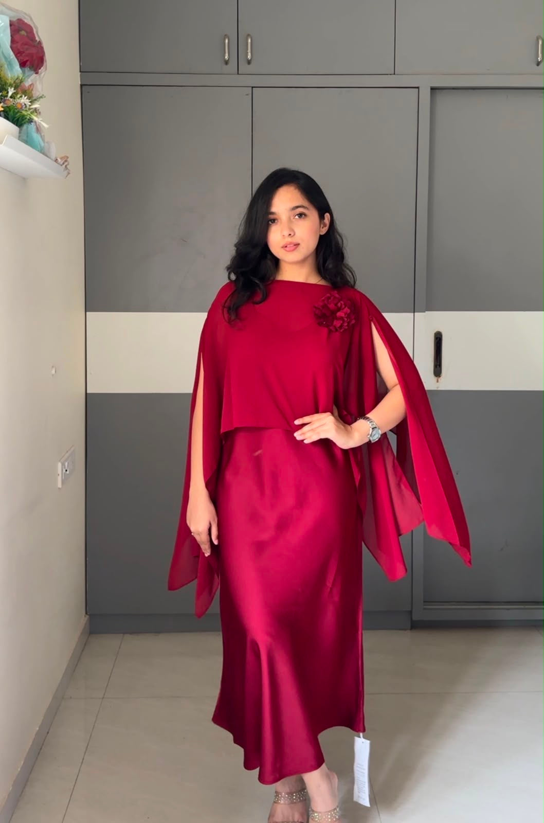 Leno Caped Dress